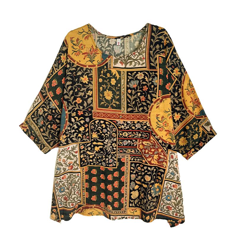 DIMANAF 2026 Plus Size New T-Shirt Women Flower Print Loose Casual O-Neck Lady Tops Tees Shirts Oversize Summer