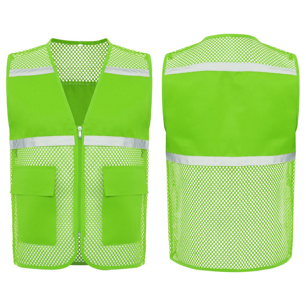 Gilet di Sicurezza ad Alta Visibilità da Uomo, Abbigliamento da Lavoro Riflettente, Tessuto a Rete Traspirante con Zip e Tasche, per Cantiere, Lavoro Notturno