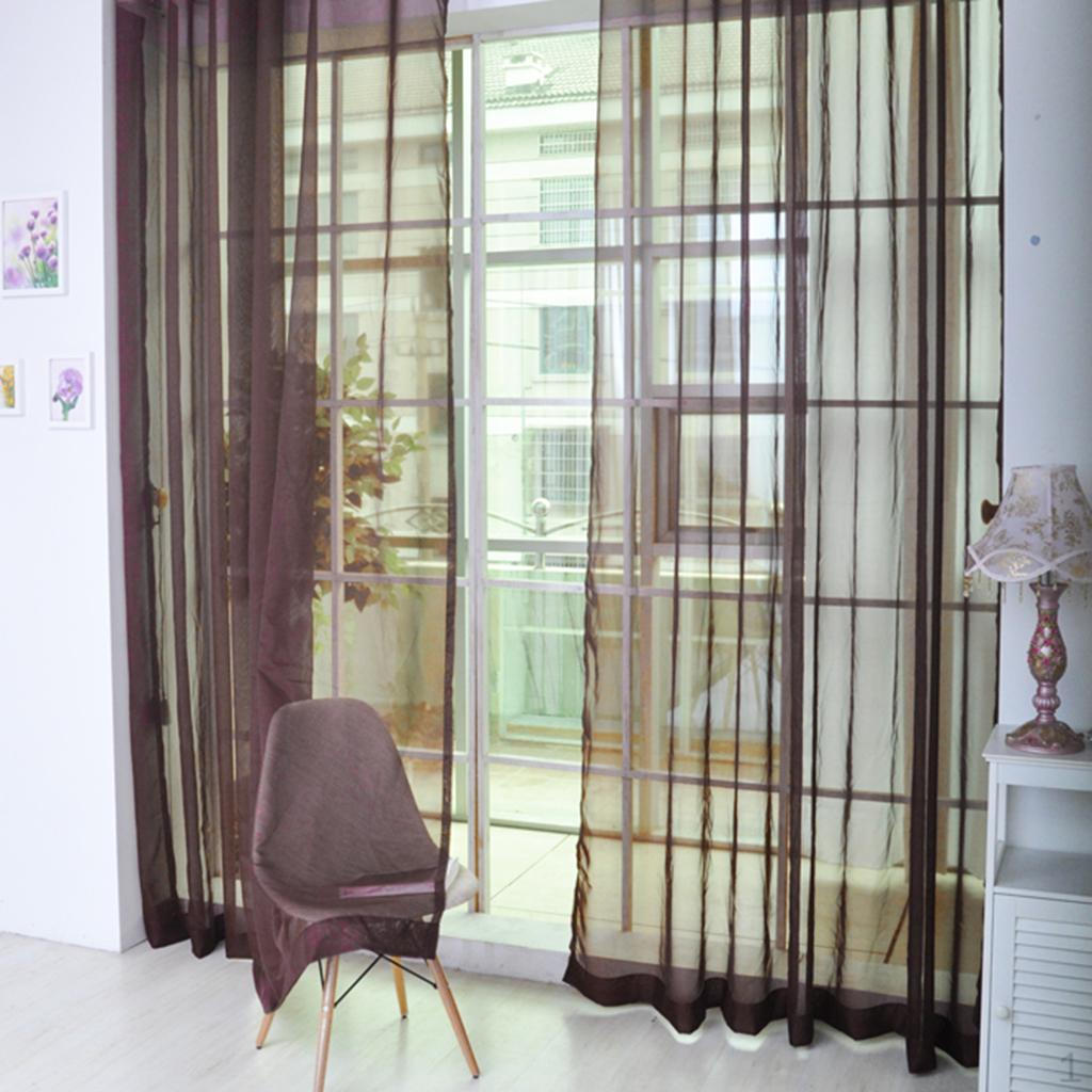 Voile Window Curtain Drape Set Solid Color Polyester