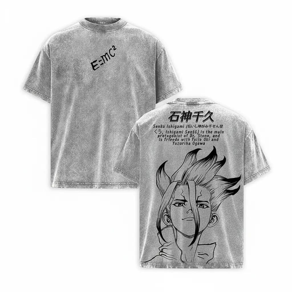 

Ishigami Senkuu Dr.STONE T-shirt Anime Vintage Washed Tshirt Summer Short Sleeve Pure Cotton Tees Tops Men s Unisex Clothing XXL