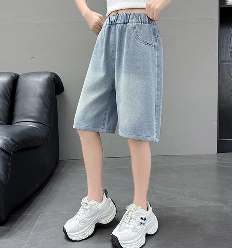 Girls' Summer Denim Shorts - Breathable, Fashionable Capri Pants for Kids