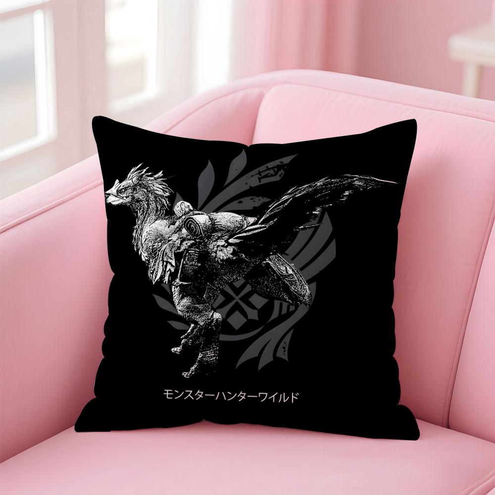Game Adventurous MMonster HHunter WWilds Cushion Cover Pillow Case Soft Skin Friendly Fabric Comfort  Concealed Zipper