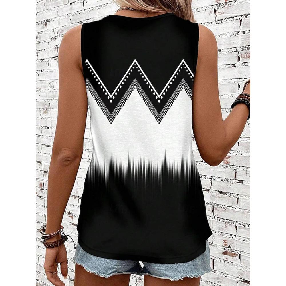 Summer fashion new women's casual sleeveless round neck printed top