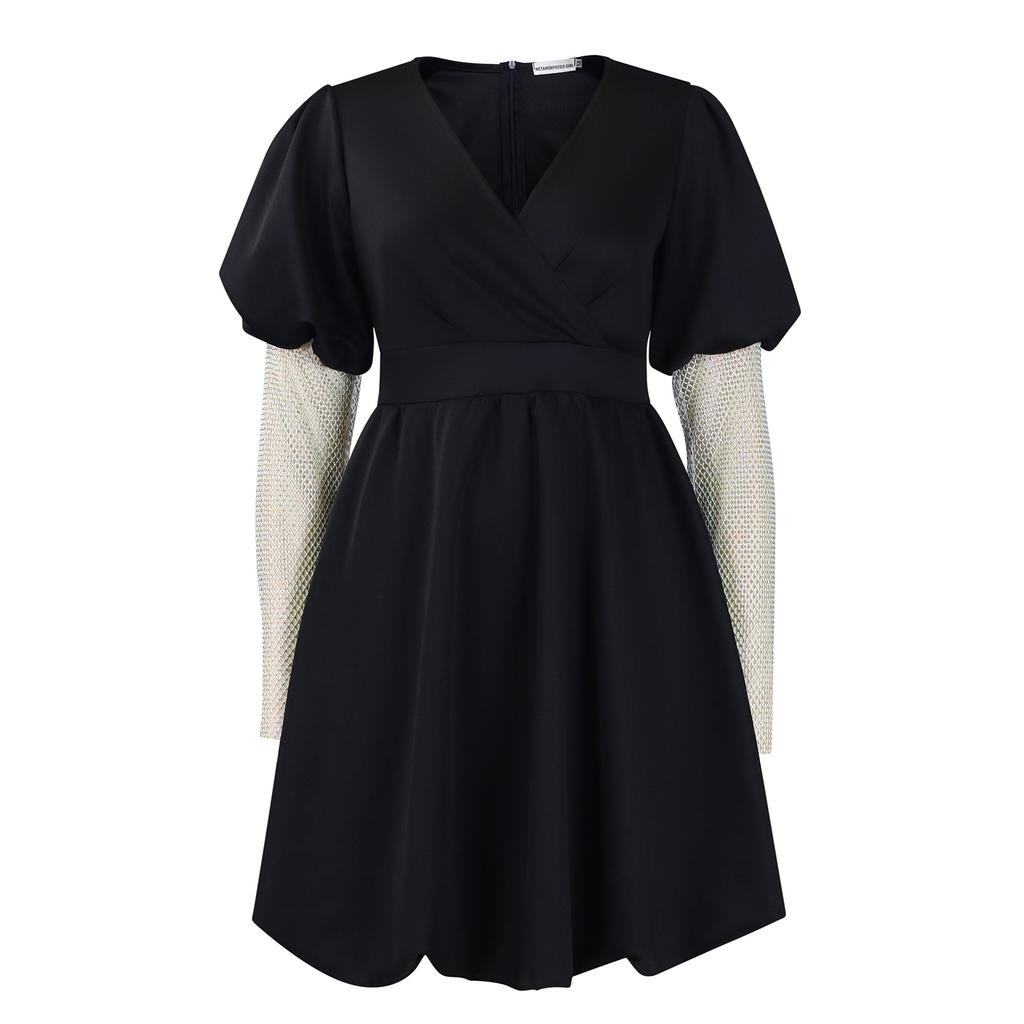 D495 Women's V-Neck Pendulum Bubble Sleeve Banquet Dress Bridesmaid Dress