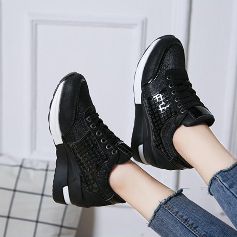 Trendy Daily Vulcanized Shoes 2024 Autumn Style Mesh Breathable and Versatile Slope Heel Casual Sports Women's Shoes Large Size