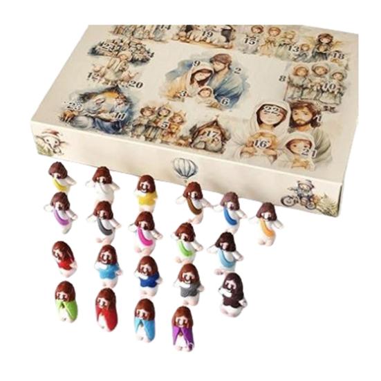 Calendário do Advento de Natal Mini Jesus Estatuetas Conjunto 24Pcs Pequena Estátua de Boneca de Jesus Ovos de Páscoa Presentes Religiosos para Cristãos