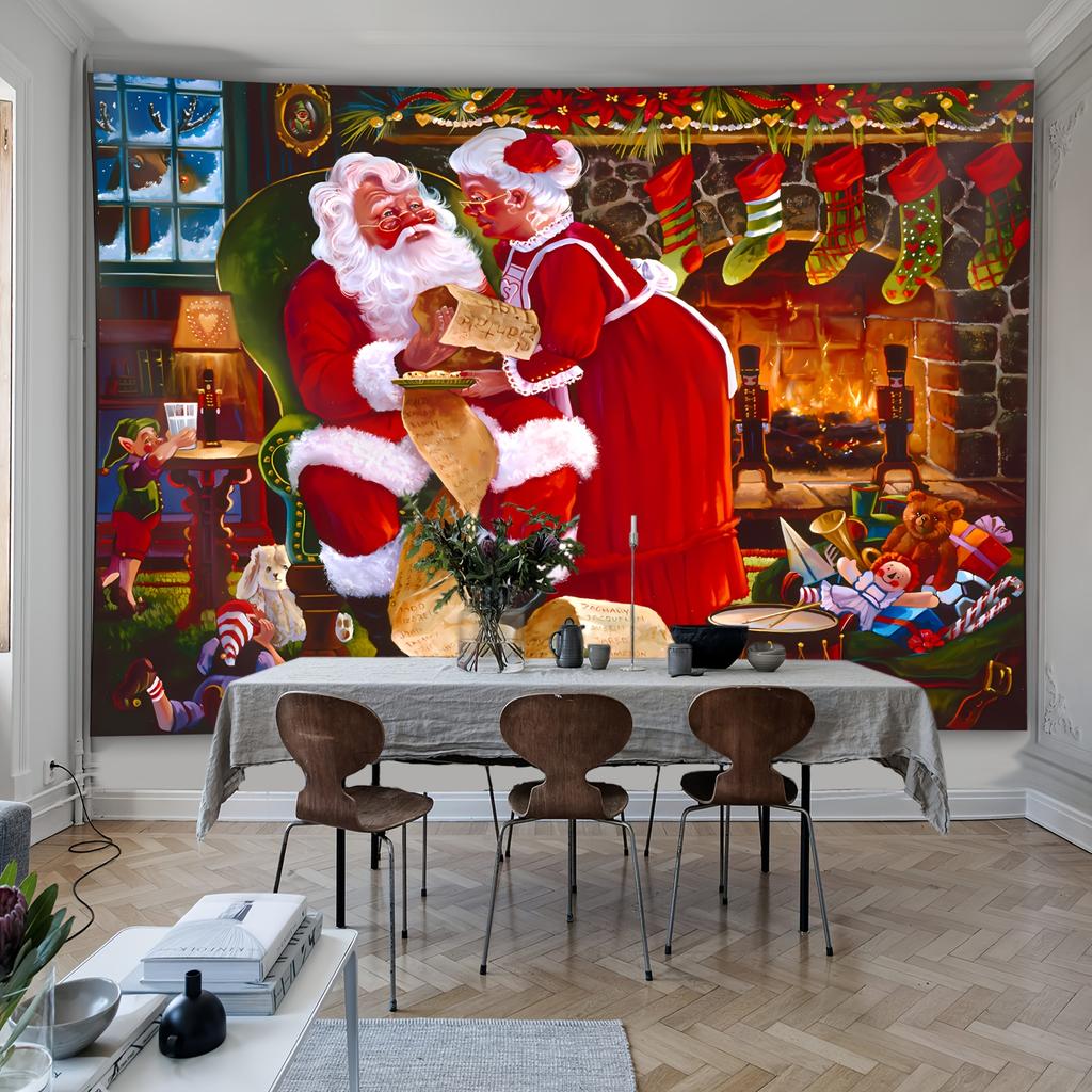 3D Christmas Town Snow Scene Wall Tapestry Winter Wonderland Backdrop New Year Wall Hanging Decor for Living Room Best for Christmas