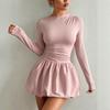 2026 Womens Slim Fit Long Sleeve Midi Dress With Elastic Puff Skirt Round Neck Stretch Milk Silk Fabric