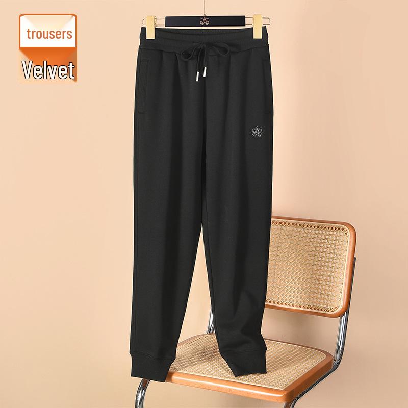 Women's Dark Green Slim Cotton Sweatpants - Warm, Casual, Plus Velvet Autumn/Winter 2025