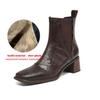 Krazing Pot Sheepskin Square Toe Med Heels Chelsea Boots Size 42 Zip Women Pleated Decoration Vintage Ankle Boots
