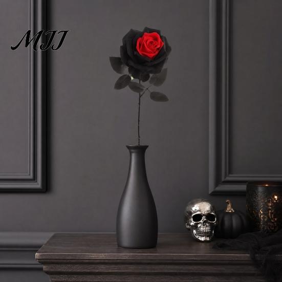 Faux Flower Arrangement Artificial Rose Flower, Gothic Black Red Silk with Suede Petal Long Stem for Halloween Arrangement, Home Wedding Centerpiece