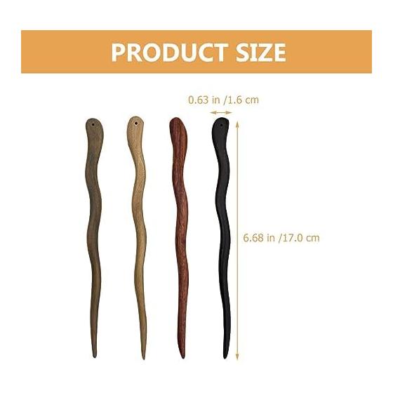 LALAFINA 4-Piece Wooden Hair Sticks, 6.7 Inch, Japanese Style Hair Accessories for Women, Yukata, Kimono, Hair Ornaments, Gift Idea, Natural Wood,