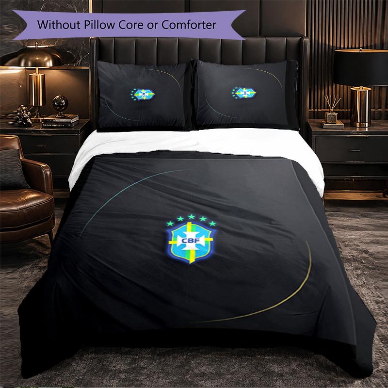 Brazil Football Pattern 3 Pieces Bedding Set Soft Microfiber Duvet Cover with Pillow Cases for Bedroom