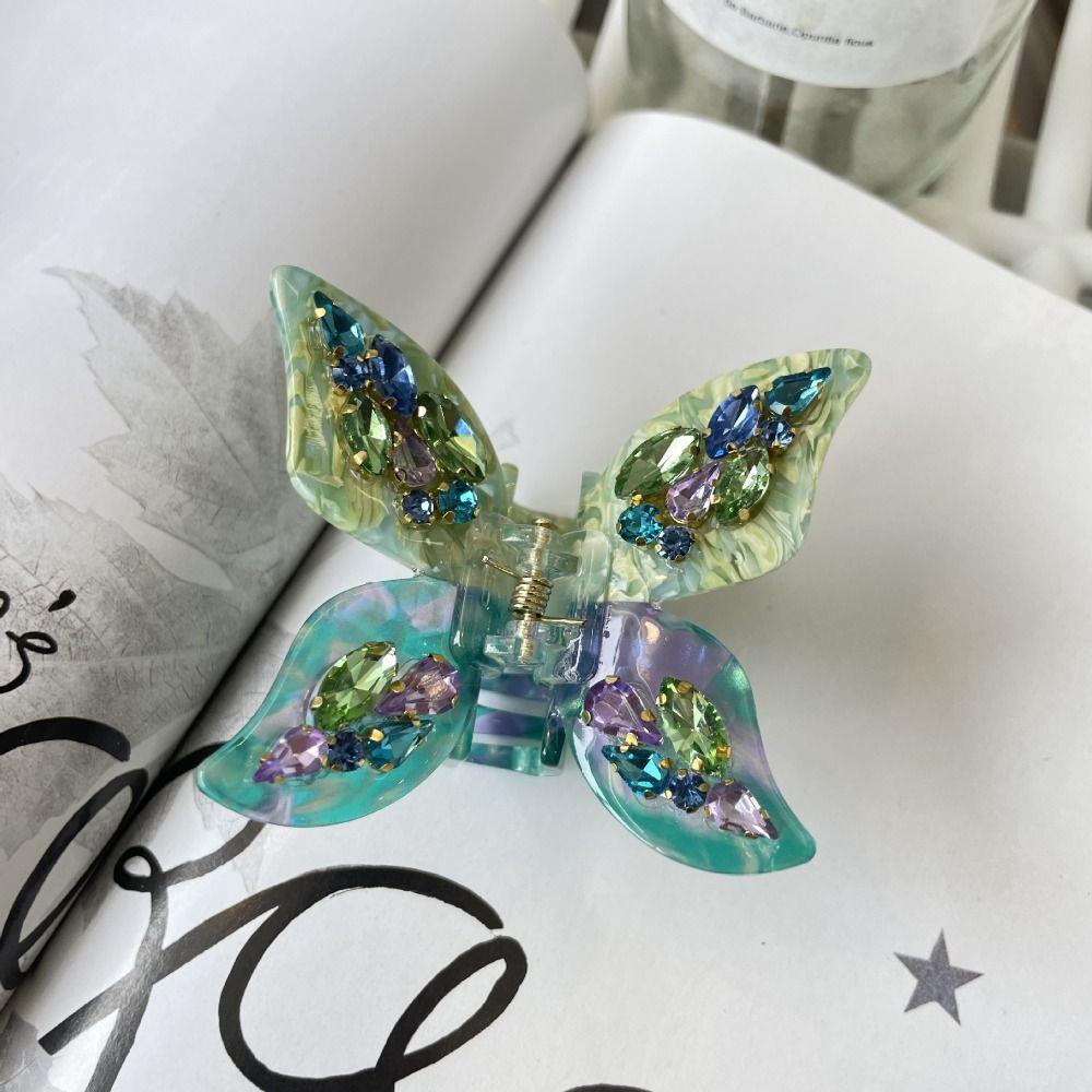 Crystal Acetic Rhinestone Hair Clip Hairpin Acetic Acid Shark Clip Butterfly Hair Claw  Female