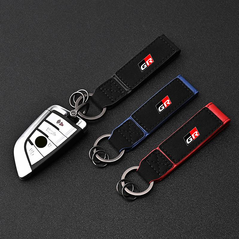 Luxury Suede Leather Car Keychain Key Ring Pendant For Toyota GR Gazoo Racing Toyota Yaris Hilux Corolla Prius Auto Accessories