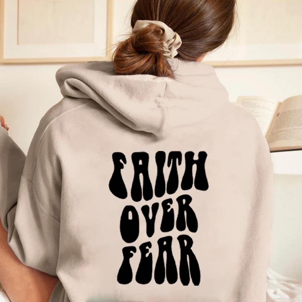 Faith Over Fear Hoodie Trendy Hoodies Christian Hoodies Bible Verse Hoodie Aesthetic Christian Hoodie Preppy Casual Sweatshirt