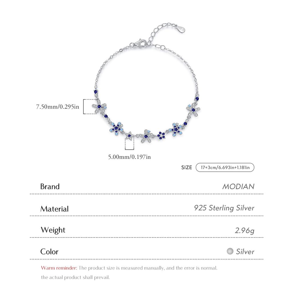 MODIAN 925 Silver Luxury Flowers Pave Setting CZ Brilliant Bracelets Fashion Daily Link Chain For Women Jewelry Gift