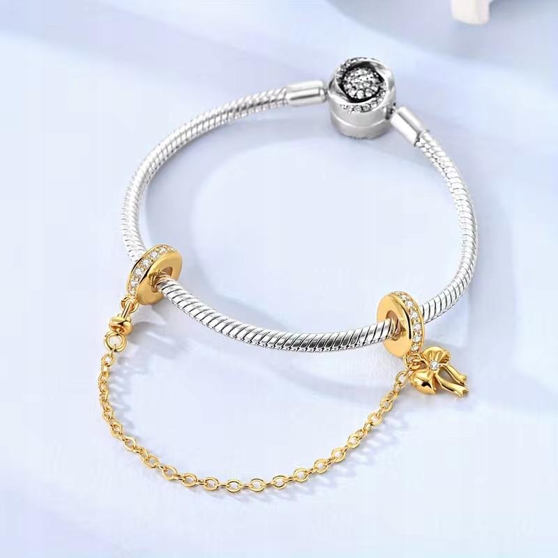 Gold Safety Chain for Modular Bracelet Bow Ribbon