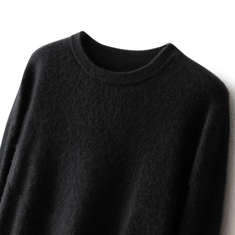 Кашемировая рубашка, двенадцатиигольная плоская вязка, базовый пуловер с круглым вырезом, оптом XXXL чёрный