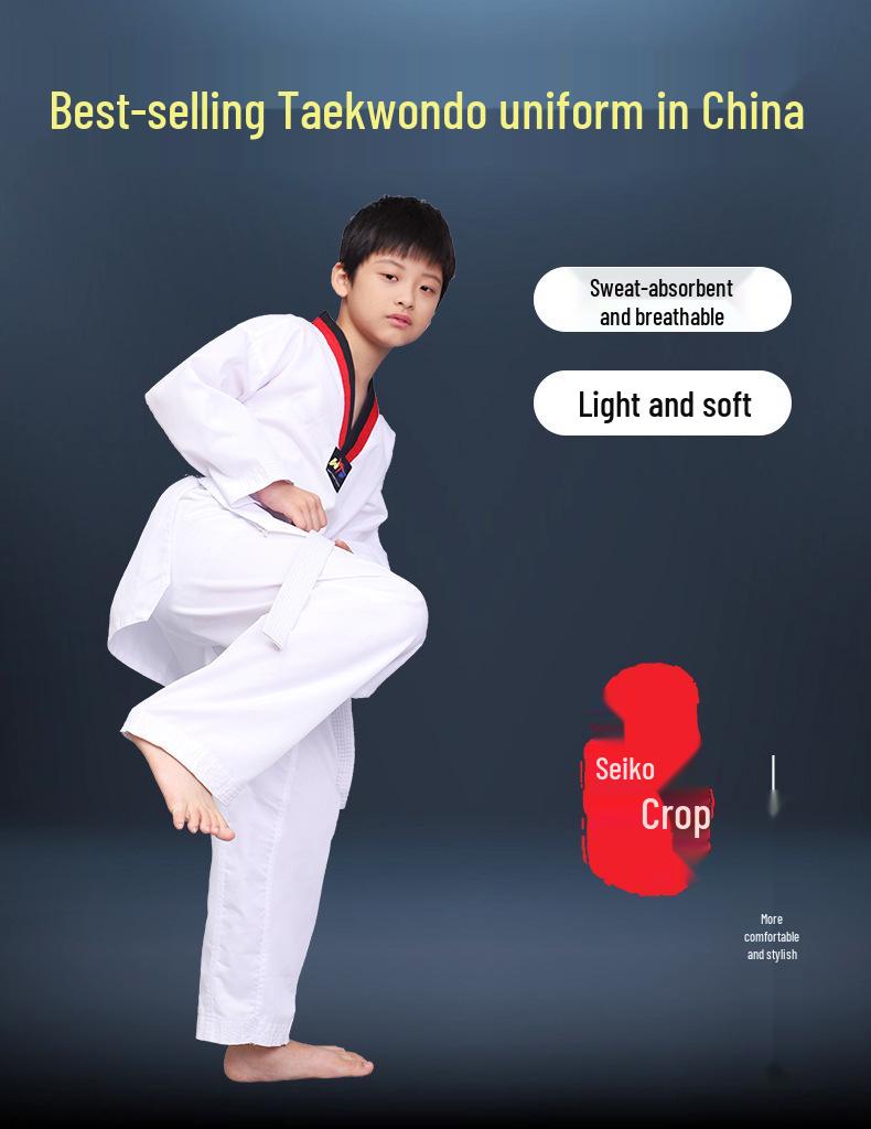 Children's Taekwondo Dobok: Breathable, White, Long-Sleeved Set for Martial Arts Training and Competition - Suitable for Spring and Autumn.
