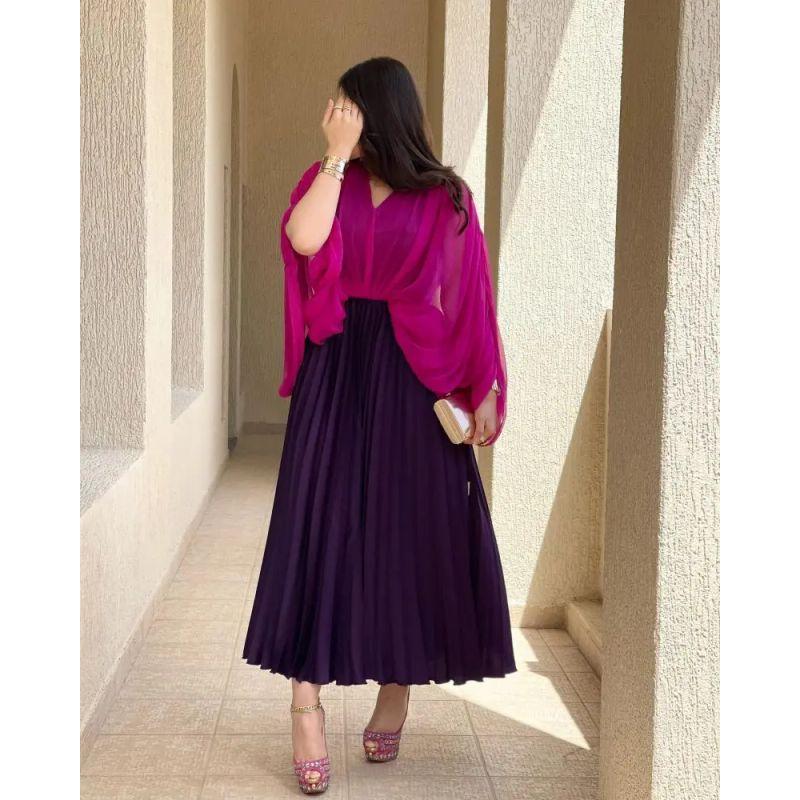

European and American Summer Women clothes Sexy Pleat Big Hemline Ball Evening dress Dress Female Sexy Women Gown Fuchsia S