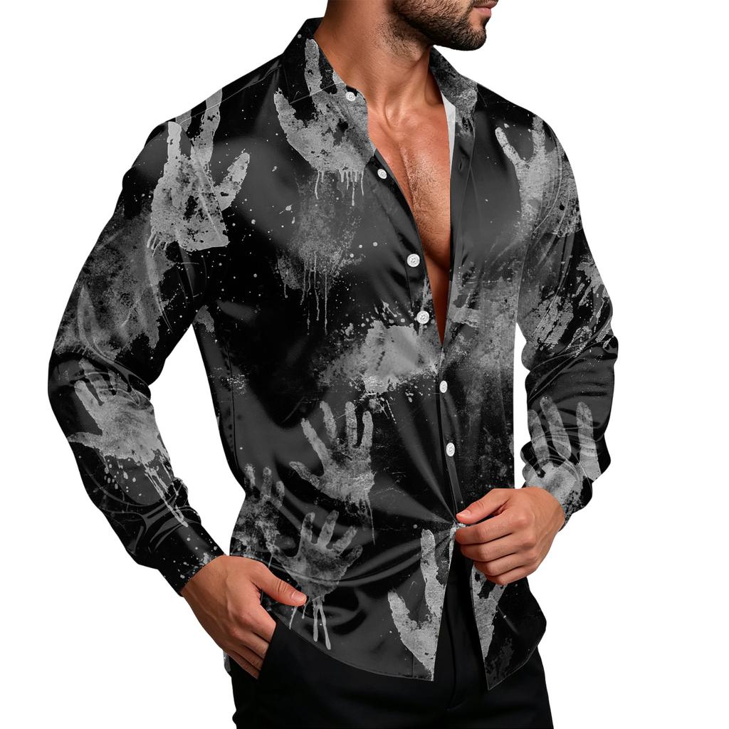 Men's Halloween Shirt Jacket Casual Loose Fit Lapel Collar Breathable for Spring and Fall