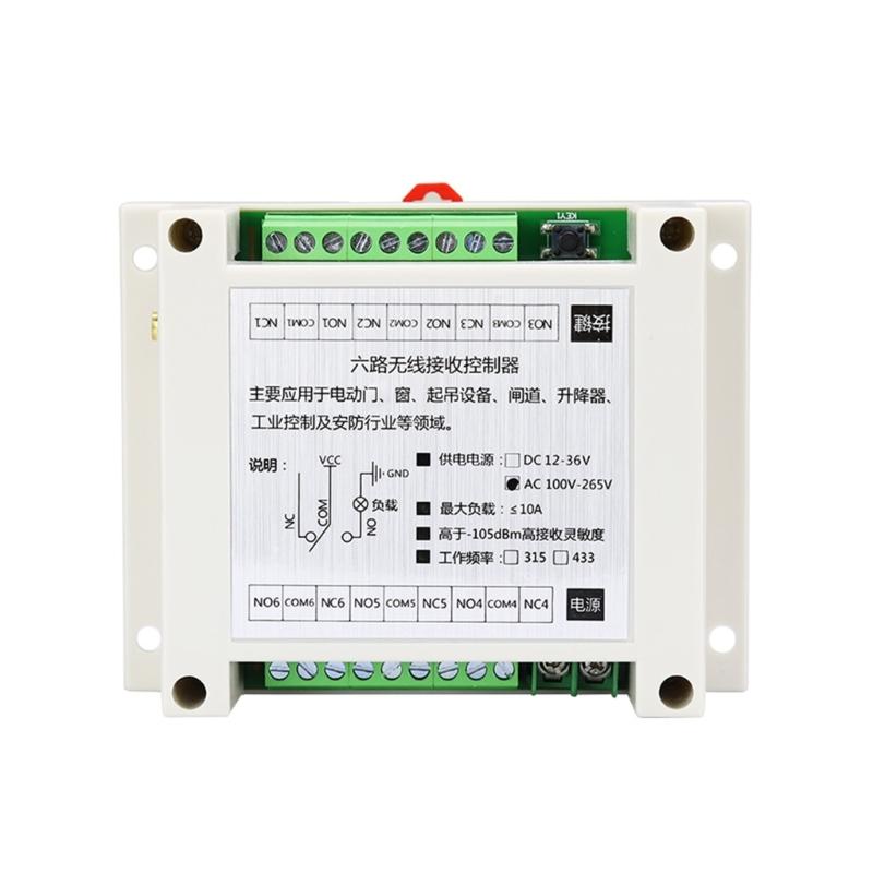 315Mhz/RF433Mhz Wireless Remote Control Switch DC 12V-24V Relay 6CH Receiver Controller and 6Button Transmitter