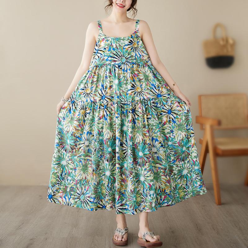 

MOJTA женское маленькое свежее простое платье на подтяжках с цветочным принтом свободная хлопковая длинная юбка большого размера one size