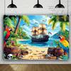 Pirate Ship Parrot Gold Coin Docking Style Party Background Adult and Children's Birthday Party Decoration Photography Backdrop