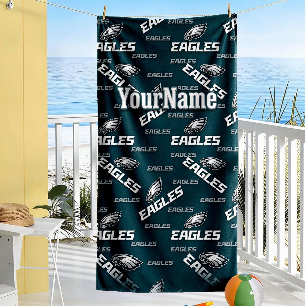 Philadelphia Eagles Personalized Text Beach Towel High Absorbency Quickdry Portable For Swimmingbeachcamping Travel Beach Accessoriesgym