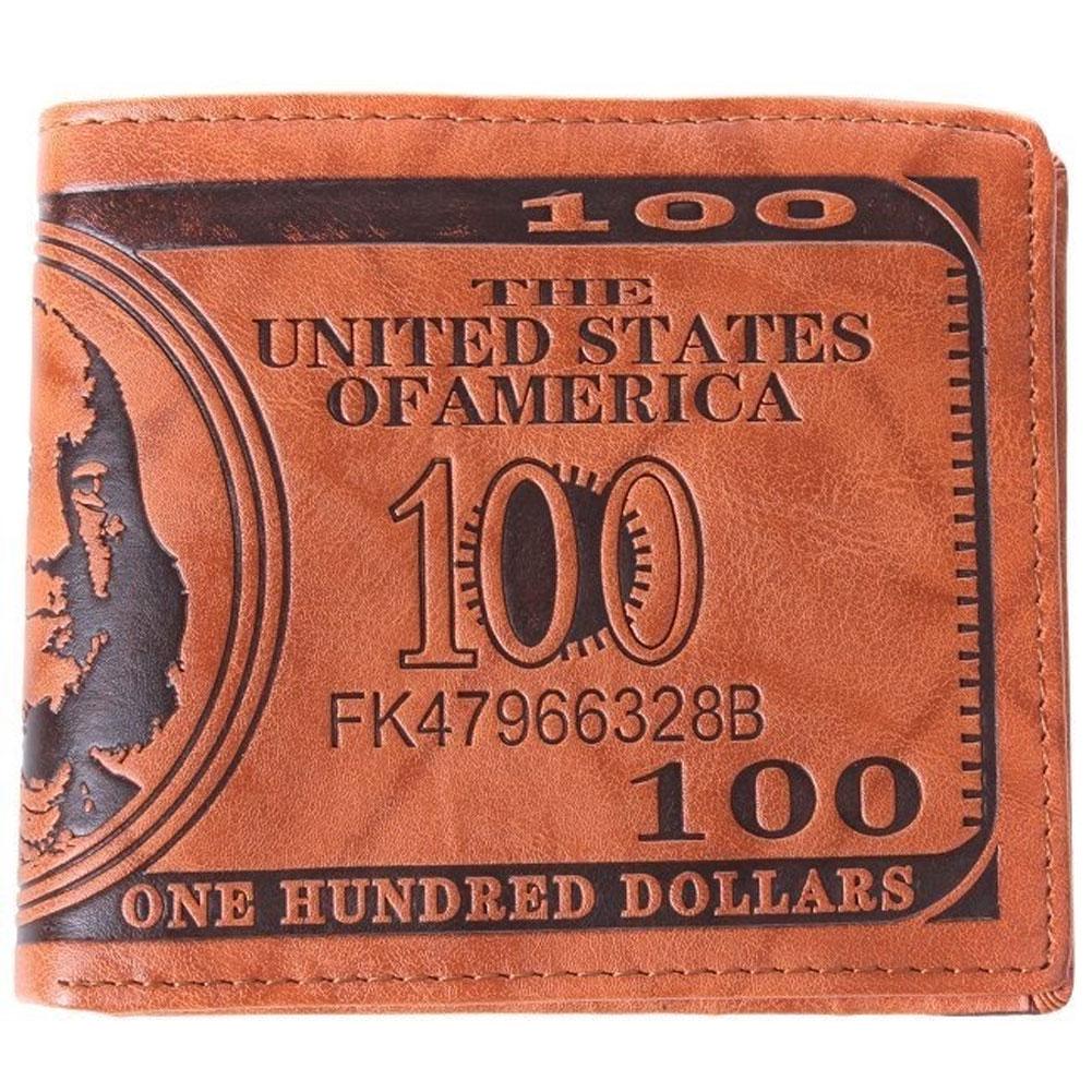 

Fashion PU Dollar Men Wallet 11.5x9.5x2cm Leisure Men Us Dollar Bill Wallet $100 Pattern Men Coin Purse Open Cover Mode Wallets