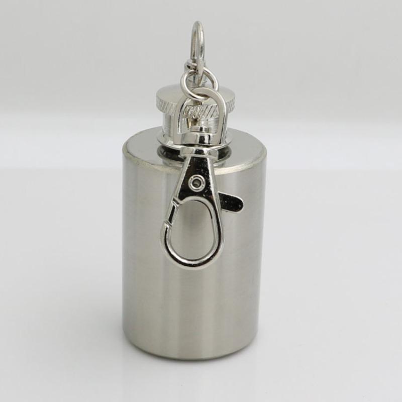 1 OZ Stainless Steel Mini Hip Flask with Keychain Screw Cap Portable Alcohol Flask Liquor Whiskey Bottle Outdoor Travel Gifts