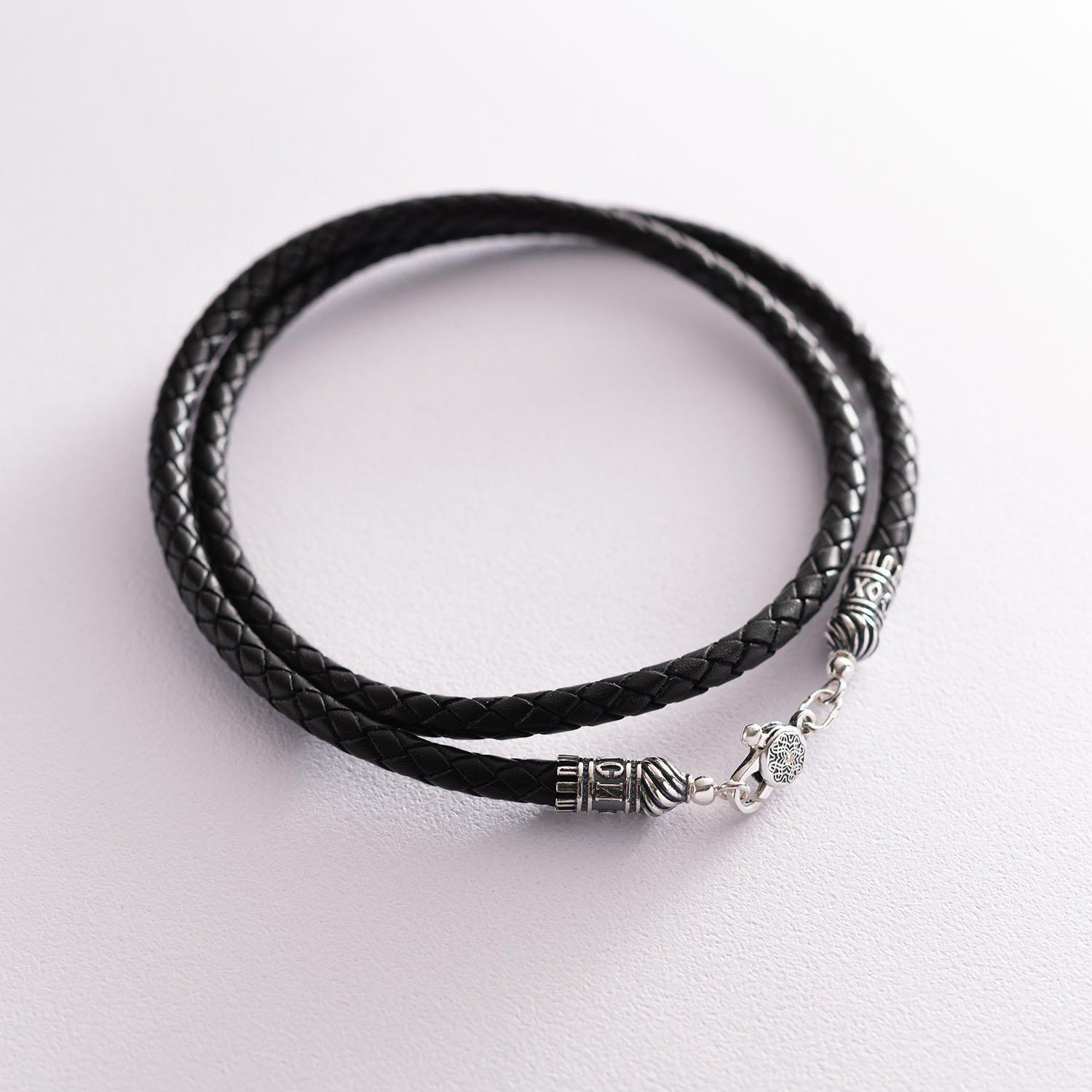 

Шкіряний шнурок Врятуй і збережи зі срібною застібкою (5мм) Oniks 50 срібний