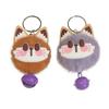 1 PC Cute lucky cat plush keychain imitation mink fur ball keychain with bell pendant