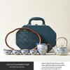 Ru Kiln Lotus Scroll Kung Fu Tea Set – Blue & White Ceramic Teapot Gift Box with Logo
