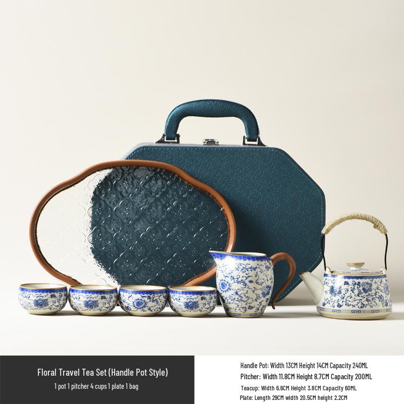 Ru Kiln Lotus Scroll Kung Fu Tea Set – Blue & White Ceramic Teapot Gift Box with Logo