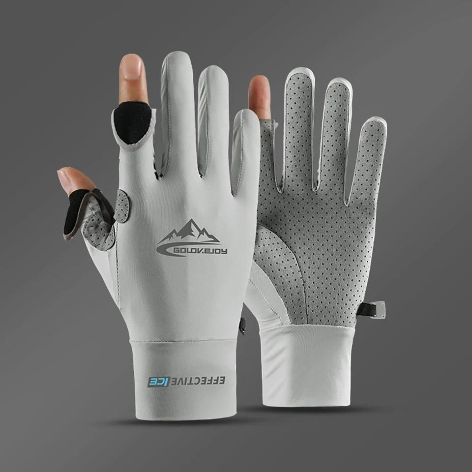 OLIKEI Ice Silk Sun Protection Fishing Gloves for Men Summer Anti-UV Outdoor Sports Cycling Glove Anti-slip Breathable Touch Screen