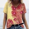Summer Hot Selling New 2025 Women T-shirt Peacock Feather V-neck T-shirt Printed Women Printed T-shirt Comfortable T-shirt