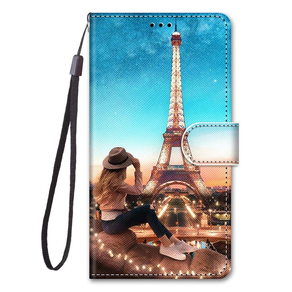 Leather Flip Phone Case For Xiaomi Redmi Note 7 8 Pro 8T 9 Pro 9S Lion Cat Flower Butterfly Painted Wallet Card Holder Cover