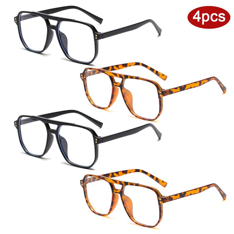 

Protective Glasses 4pcs Fashion Oversize Square Glasses Frame Women Multi Color Rivet Glasses Flattop Anti Blue Light Eyeglasses