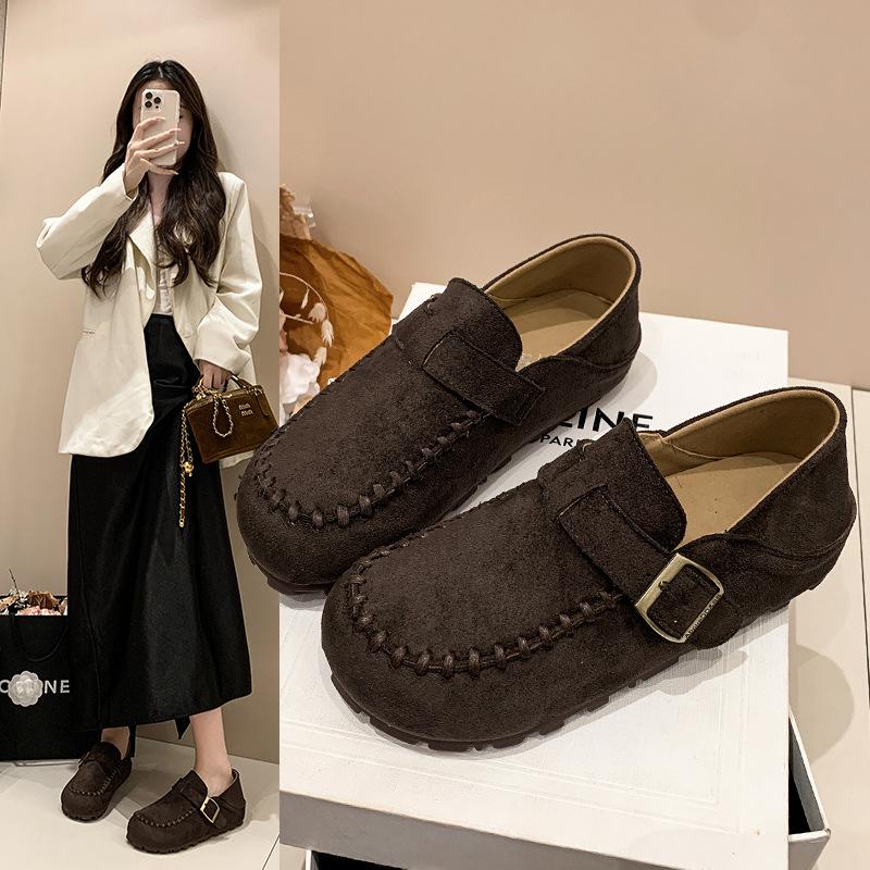 Autumn new Birkenstocks women's soft soles, comfortable and shallow mouth two wear casual retro single shoes women