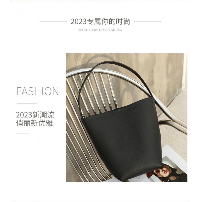 Korean Commuter Portable One-shoulder Tote Bag Leather Top-layer Cowhide Underarm Large-capacity Bucket