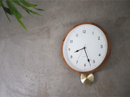 Interform Belloc CL-4261 Wall Clock, Pendulum, Gold, Wood, Sweep Movement, 30cm Diameter