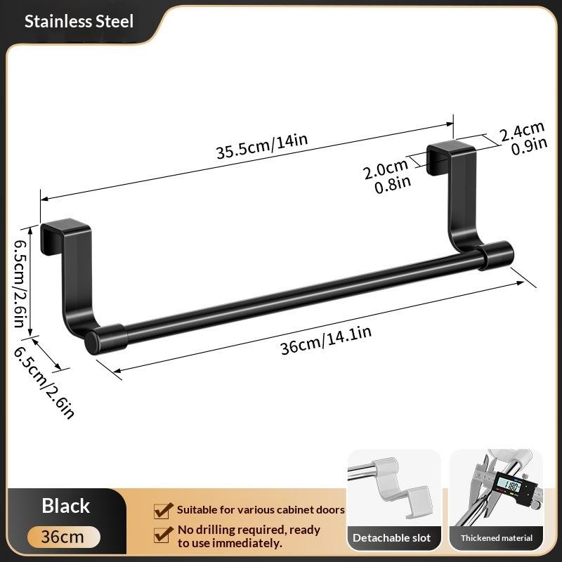 No Drill Hanging Towel Rack For Kitchen Stainless Steel Over Cabinet Door Storage Organizer For Dishcloth Gloves Sponge Holder