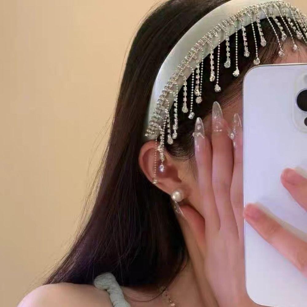 Crystal Tassel Hair Band Cloth Ethnic Style Hair Hoop Creative Rhinestone Headband  Girls