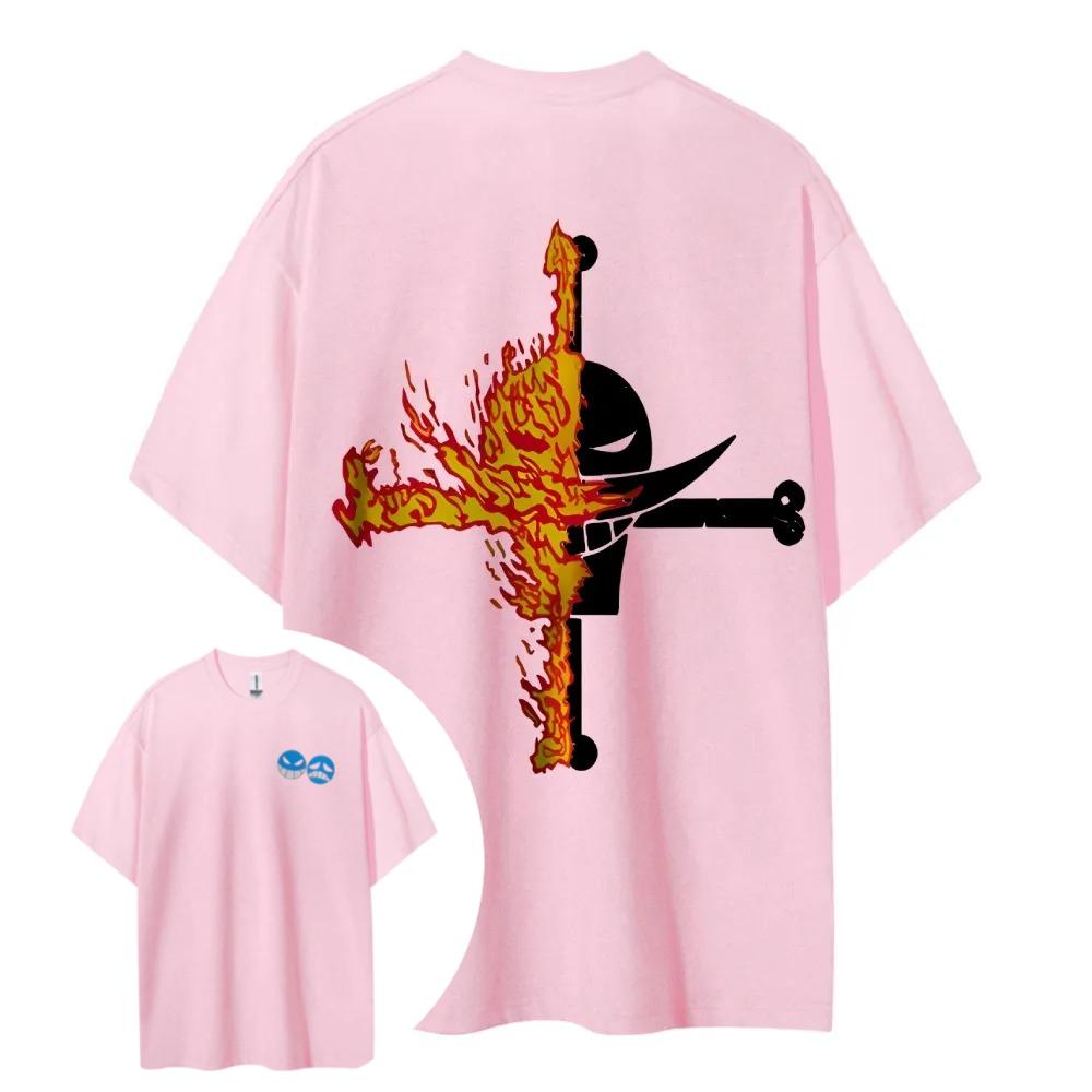 ONE PIECE Hotblooded Animation Ace Shortsleeved Mens and Womens Same Style Comfortable Shortsleeved Couples Casual Popular