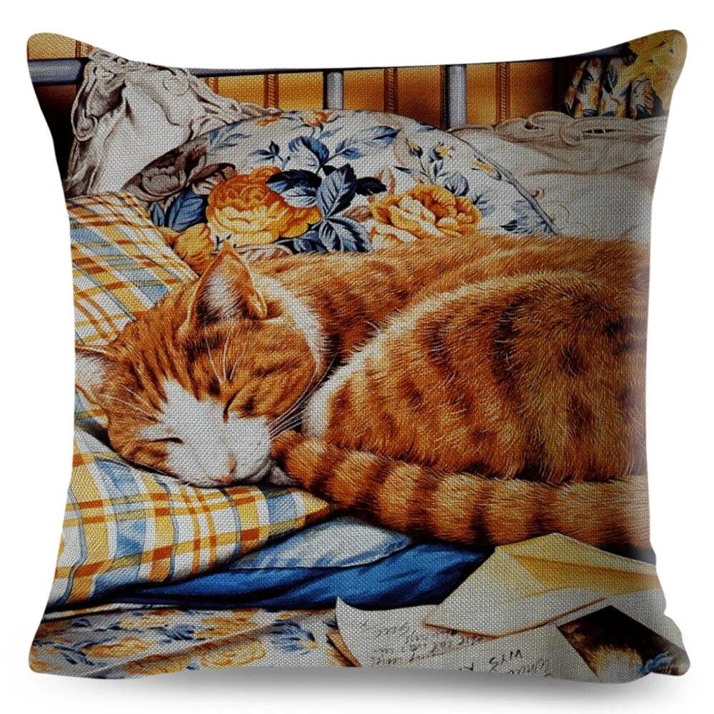 Pet Cartoon Animal Pillowcase Cute Watercolor Cat Cushion Cover Decor Sofa Home Car Children's Room Pillowcase
