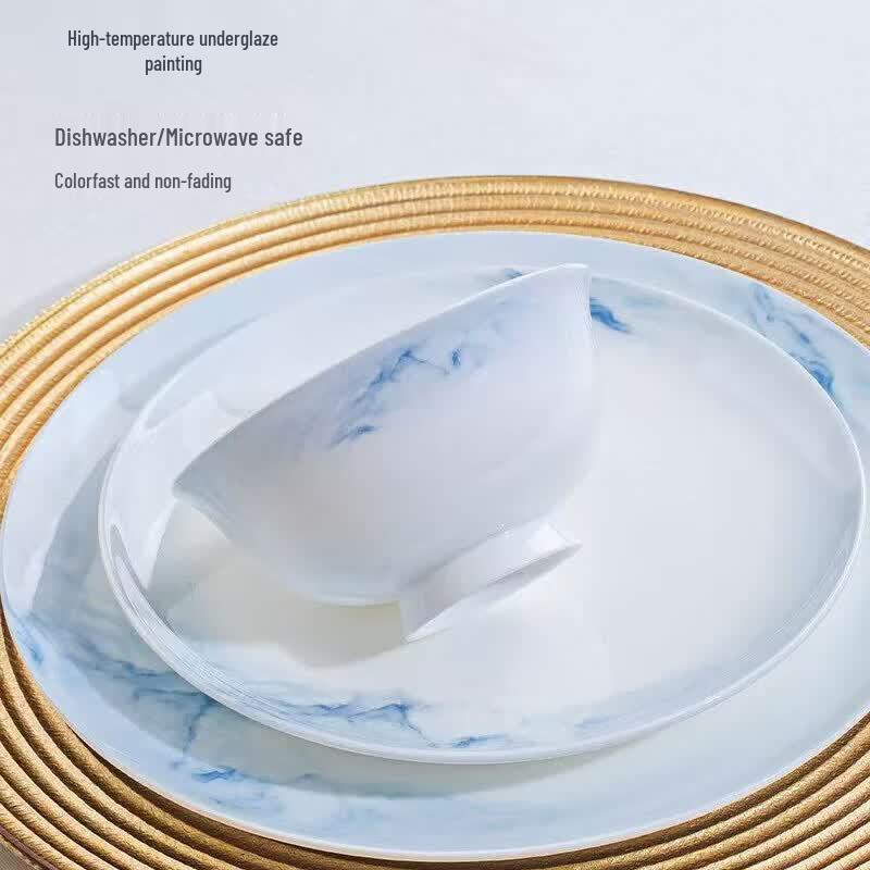 Songdai Underglaze Bone China 4.5-inch High-Foot Rice Bowls (Set of 10)