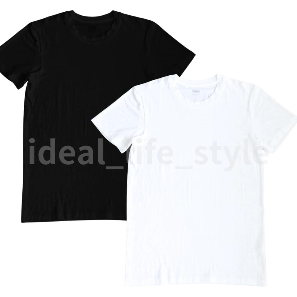 UNIQLO HEATTECH Short-Sleeve T-Shirt S-4XL Black/White Crew Neck Men 472912 NWT