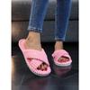 Ladies Cross Strap Corduroy House Slippers, Striped Comfy Cotton Four Seasons Indoor Slides